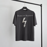 Marilyn Manson T Shirt Vintage Vintage Lightning Print Short Sleeve Loose Casual Men and Women