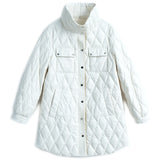 Women Winter Coats Puffer Jacket Down Coat Lapel Rhombus Flip Pocket Down Jacket Women's Autumn and Winter Warm Coat