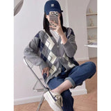 Preppy Aestitic Sweater V-neck Knitted Loose Sweater Coat for Women