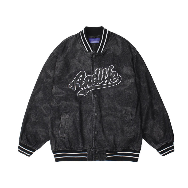 Men Denim Coat Jean Jackets Letter Embroidered Washed Distressed Tie-Dye Denim Jacket Men Loose Lapel Denim Clothes Jacket