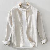 White Work Shirts Autumn Cotton and Linen Men Long Sleeve Shirt Top