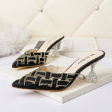 Nude Block Heels Closed Toe Rhinestone Sandals
