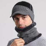 Mens Winter Hats Warm Wool Hat Scarf Color Matching Knitted Hat