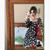 Aesthetic Dress Vintage Sexy Slit Floral Dress for Women