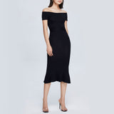 Women Spring Dress Knitted Fitted Waist Slimming Knitted Sweater Long Louver Dress