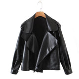 Women Fall Fall Three-Color Handsome Leather Coat Big Lapel Long Sleeve Top