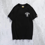 Shark Print T Shirt Summer Loose Cartoon Printed Short Sleeve Leisure Pullover Collarless White Bottoming Shirt