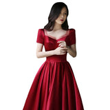 Burgundy Dresses for Wedding Autumn and Winter Deep V-neck Banquet Dress