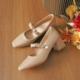 Nude Block Heels Closed Toe Chunky Heel Pumps Women's Autumn Fashion