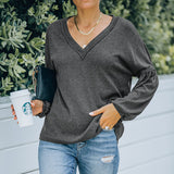 Women Fall Outfits Autumn and Winter V-neck Design Loose Bottoming Shirt Long Sleeve T-shirt
