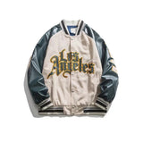 Cream Color Varsity Jacket Spring and Autumn PU Leather Stitching Baseball Uniform Jacket