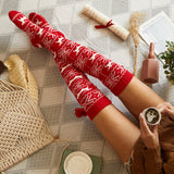 Winter Chunky Cable Thick Knit Thigh High Socks Long Stockings Boot Christmas Stockings Elk with Ball Knit Loose Stockings