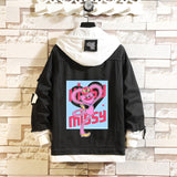 Comic Denim Jacket Men and Women Fashion Hooded Denim Jacket Spring and Autumn