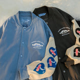 Baby Blue Varsity Jacket Baggy Coat Men and Women Autumn Baseball Uniform