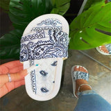 Women Open Toe Sands Flats Plus Size Summer Printed Flat Beach Lazy Slippers