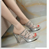 Nude Block Heel Peep Toe High Heel Mesh Sandals