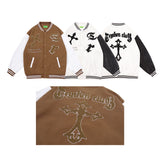Brown Varsity Jacket Baseball Uniform Men's and Women's Autumn Retro Color Contrast Patchwork Jacket Jacket
