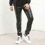 Mens Leather Pants Camouflage Young And Middle-Aged Leather Pants Men 'S Stretch Slim PU Leather Pants