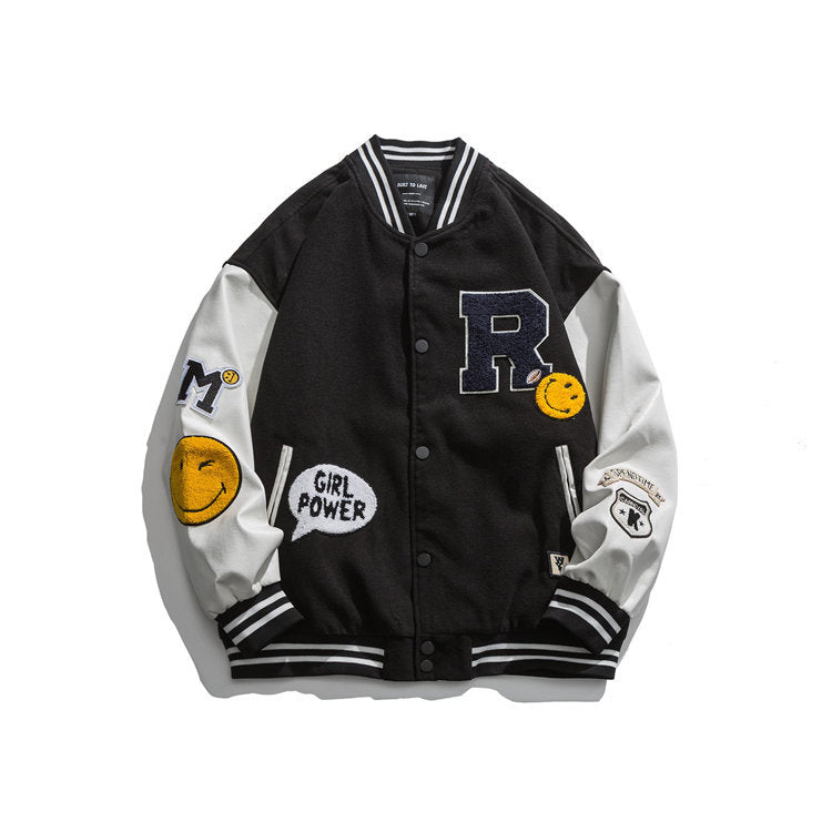 Varsity Jacket Vintage Men's Autumn Coat Campus Color Contrast Patchwork Youth Jacket