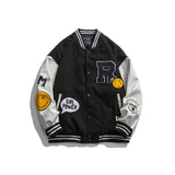 Varsity Jacket Vintage Men's Autumn Coat Campus Color Contrast Patchwork Youth Jacket