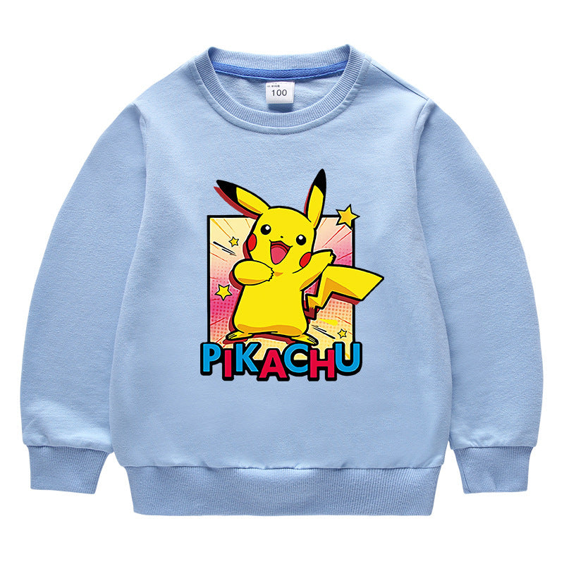 Children Pokemon Pikachu Hoodie Solid Color Cotton Sweater Neutral