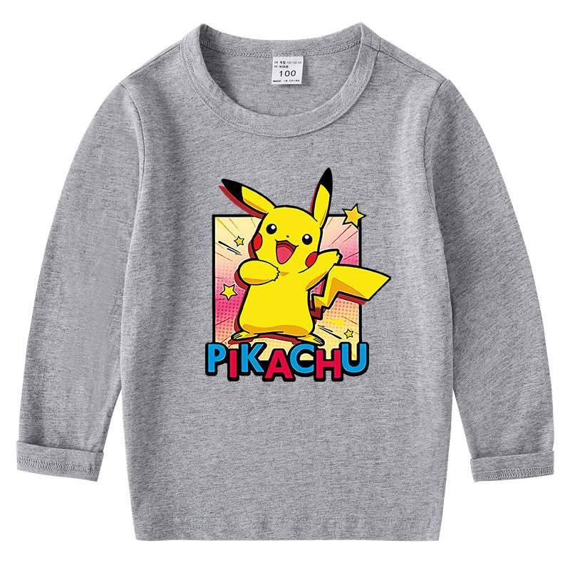 Children Pokemon Pikachu Hoodie Cotton Crew Neck T-shirt