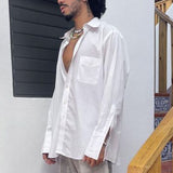 Rave Outfits Men Shirt Spring Leisure White Coat Slim Fit Fashion Sexy Shirt Men