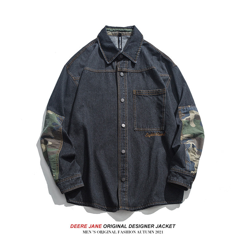 Men Jacket Spring Stitching Denim Jacket Men Casual Loose Jacket