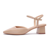 Nude Block Heels Closed Toe Chunky Heel Closed Toe Sandals Women's Spring round Toe Women's Sandals