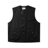 Men Sweater Vest Solid Color Multi-Pocket Leisure Cargo Vest Coat Men's Loose V-neck Sleeveless Tank Top