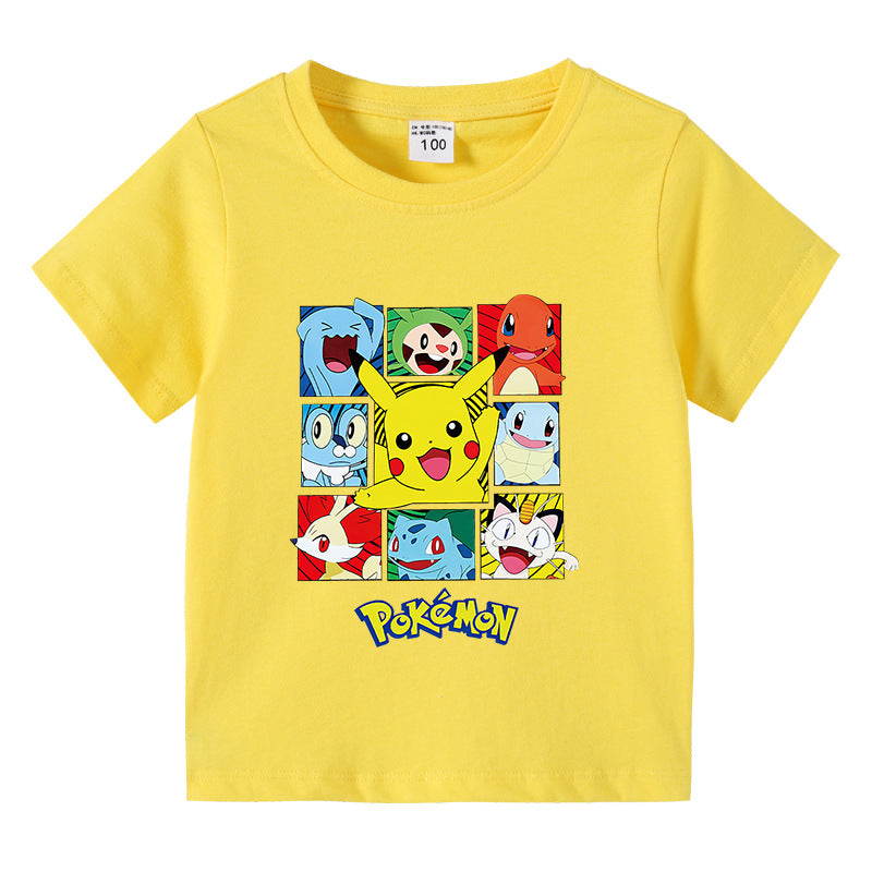 Children Pokemon Pikachu T Shirt Children's Summer Clothing Short Sleeve T-shirt Men's and Women's T-shirt