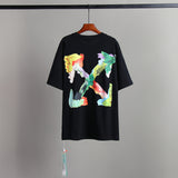 Off Whtie T Shirts Back Color Arrow Print Male And Female Trendy Brand Short Sleeve
