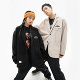 Corduroy Varsity Jacket Autumn Coat Vintage Loose Comfortable Corduroy Embroidered Suit Jacket for Men