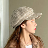 Check Beret Hat Autumn and Winter Beret Women's Casual Versatile Lattice