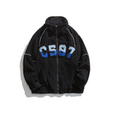 Black Varsity Jacket Autumn Loose Mid-Length Top Zipper Dimensional Patch Pocket Teen Jacket Men