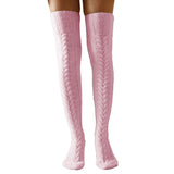 Winter Chunky Cable Thick Knit Thigh High Socks Long Stockings Boot Knitted Socks over the Knee Lengthened Stockings