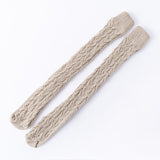 Winter Thick Knit Thigh High Socks Long Stockings Boot Solid Color Mid-Calf Length Socks Hollow Pattern Knitted Socks