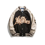 Cream Color Varsity Jacket Spring and Autumn PU Leather Stitching Baseball Uniform Jacket