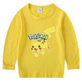 Children Pokemon Pikachu Hoodie Spring and Autumn Children's Cotton T-shirt round Neck