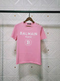 T Shirt Balmain Spring/Summer Flocking Letters All Cotton Short Sleeve T-shirt Couple Style