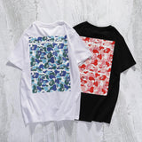 Shark Print T Shirt Casual White Letter Crew Neck Summer Pullover Short Sleeve T-Shirt