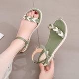 Women Open Toe Sandals Flats Summer Color Block Buckle Open Toe Sandals