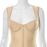 Summer Solid Color Stitching Sleeveless Sexy Tight Trousers Jumpsuit