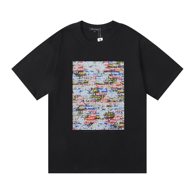 Purple Brand T Shirts Oil Painting Printing Hip Hop Men and Women Loose Casual Short Sleeve T-shirt