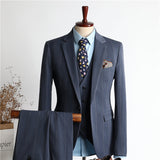 Bohemian Chic Wedding Guest Men Attire Suit Slim Fit Blue Three-Piece Set