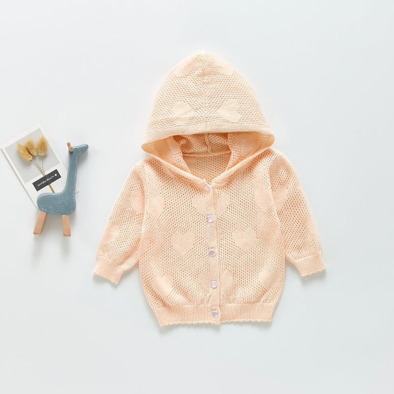 Summer Tops Sweater Coat Hollowed Heart Shape Hooded Sun-Proof Top