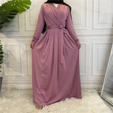 Muslim Women Stylish Kashibo Abaya Muslim Ladies Long Gown Islamic Clothing Jilbab Jalabiya Fashion Solid Color Dress