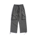 Man Fall Outfits Cargo Pants Large Pocket Solid Color Overalls Straight Drawstring Leisure Trousers