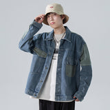 Denim Varsity Jacket Men's Denim Jacket Loose Color Matching Overalls Top