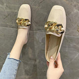 Finn Chain Pointed Toe Mule Closed Toe Half Slippers Women's Summer Square Toe Metal Buckle Low Heel Slippers